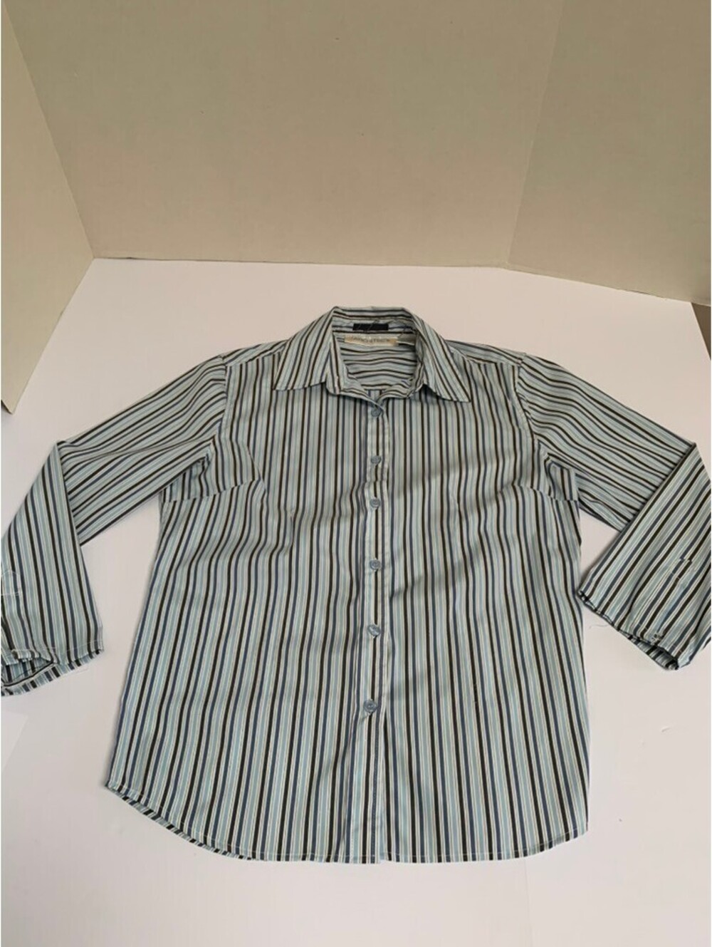 Architect Women's Button Down 3/4 Sleeve Blue Striped Shirt Size S